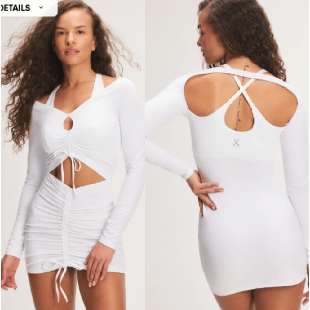 Savage X Fenty Mini Dress S White City Girl Hike Bra Ruched Athleisure Rihanna